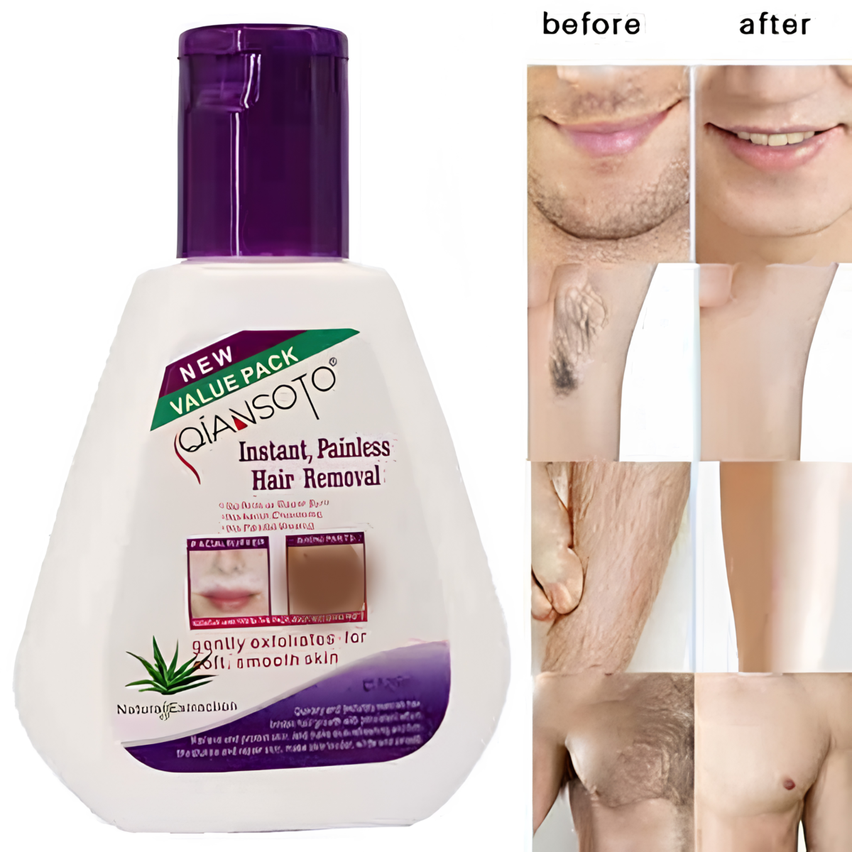 𝐐𝐢𝐚𝐧𝐬𝐨𝐭𝐨 Instant, Painless Hair removal-3 Underarm Glow & Hair Removal Kit